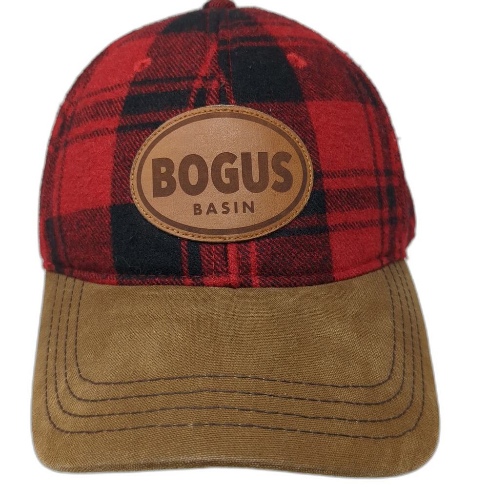 Legacy Baseball Cap Red Black Bogus Basin Plaid Leather Patch One Size Hat